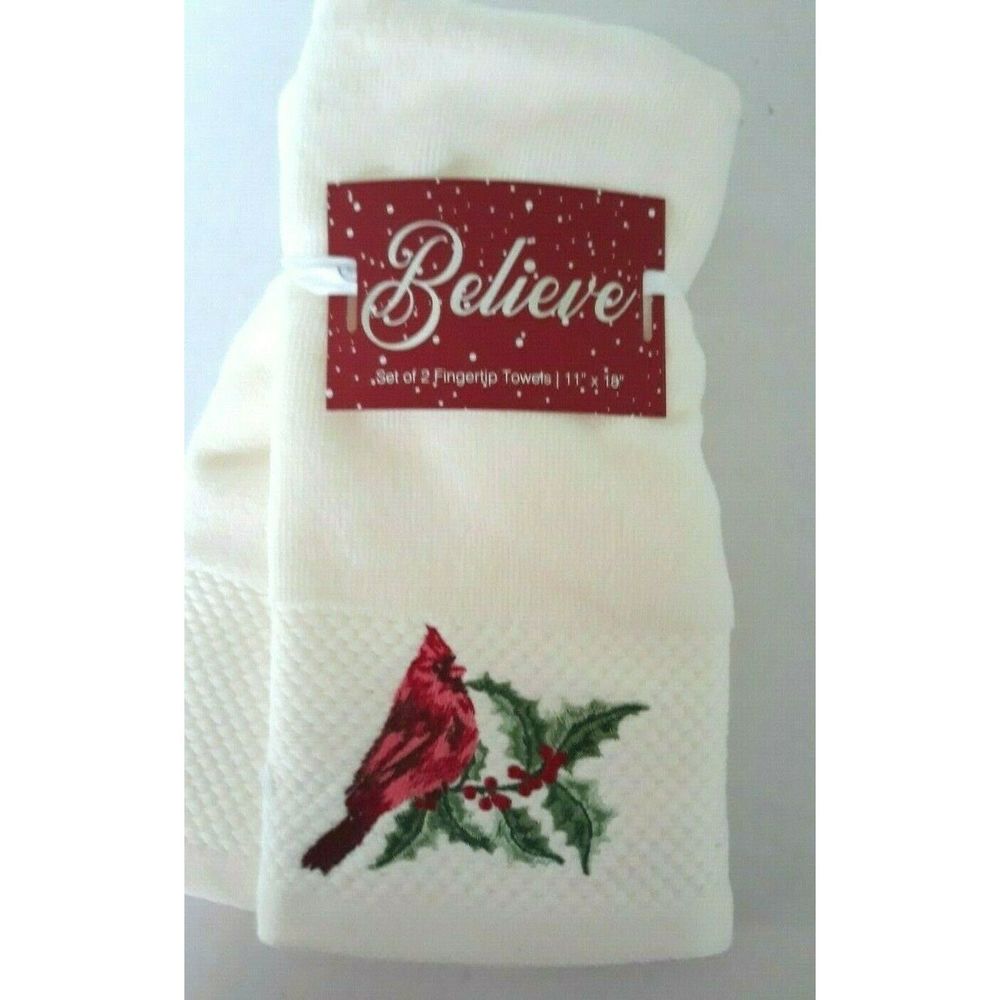 Embroidered Snow CARDINALS Fingertip hand Towels